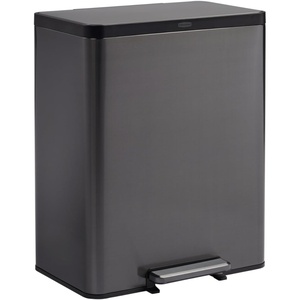 Rubbermaid Elite Stainless Steel Metal Dual Stream Step-On Trash Can for Waste and Recycling 15.9 Gallon Charcoal Trash and Recycle Bin Combo for Home/Kitchen/Garage/Apartment/Office(15.8 Gallon)