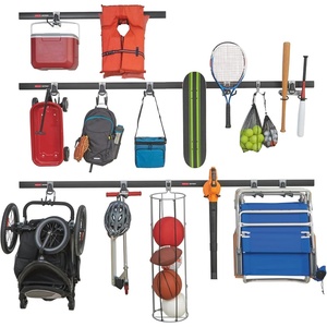Rubbermaid FastTrack Garage Storage Utility Hooks 5 Piece Black All in One Rail Hook Kit and Tool Organizer Heavy Duty for Home/Garage/Shed/Garden(5 Rails  15 Hooks)
