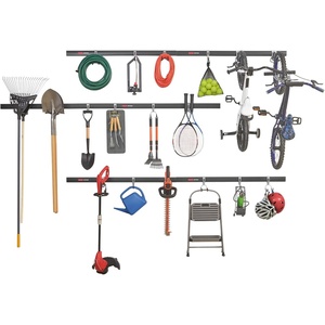 Rubbermaid FastTrack Garage Storage Utility Hooks 5 Piece Black All in One Rail Hook Kit and Tool Organizer Heavy Duty for Home/Garage/Shed/Garden(6 Rails  18 Hooks)