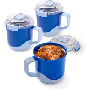 Rubbermaid Pack & Go Microwavable Set With Two 1.35 L Container with Divider Insert and Two 360 mL Round Containers, Leakproof Meal Prep Containers(660mL (3-Pack))
