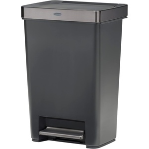 Rubbermaid Premier Series II Step-On Trash Can for Home and Kitchen, with Lid Lock and Slow Close, 12.4 Gallon, Charcoal, for Home/Kitchen/Garage/Apartment/Office(Metal Rim  Resin Lid)