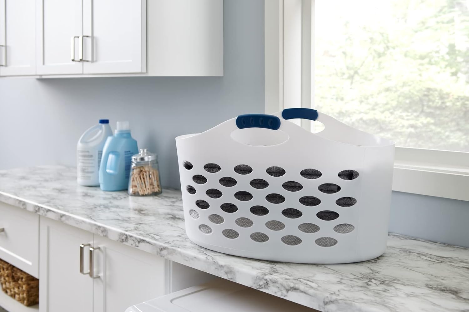 image:imageRubbermaid 15 Bushel Capacity Durable Versatile Flex N Carry Portable Flexible Laundry Basket With Convenient Carrying Handles White Organization and Storage for LaundryGarageHomeWide Basket