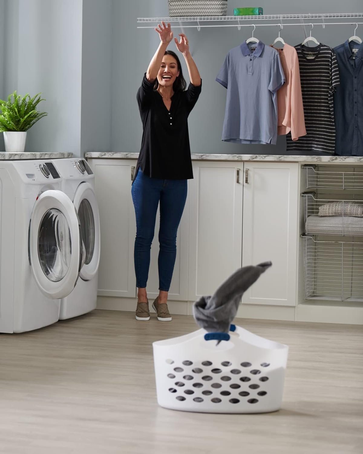 image:imageRubbermaid 15 Bushel Capacity Durable Versatile Flex N Carry Portable Flexible Laundry Basket With Convenient Carrying Handles White Organization and Storage for LaundryGarageHomeWide Basket