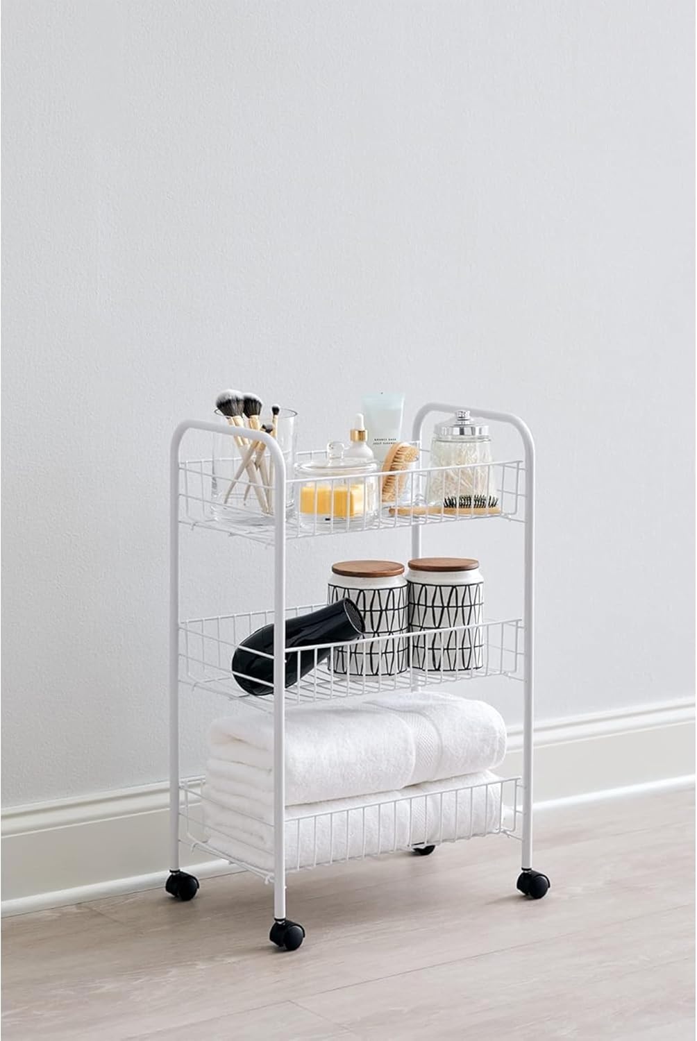 image:imageRubbermaid 3 Piece Storage Wire Stackable Cube Set Easy Assemble White for ClosetBookshelfToys MultiUse Home OrganizerStorage Cart