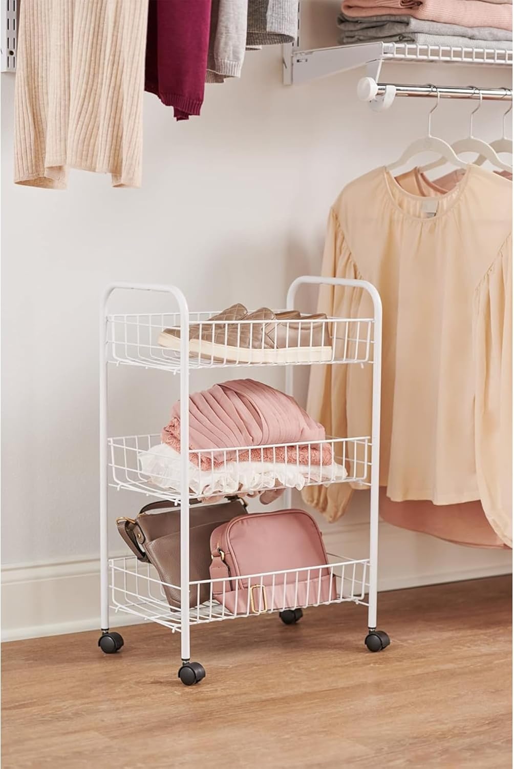 image:imageRubbermaid 3 Piece Storage Wire Stackable Cube Set Easy Assemble White for ClosetBookshelfToys MultiUse Home OrganizerStorage Cart