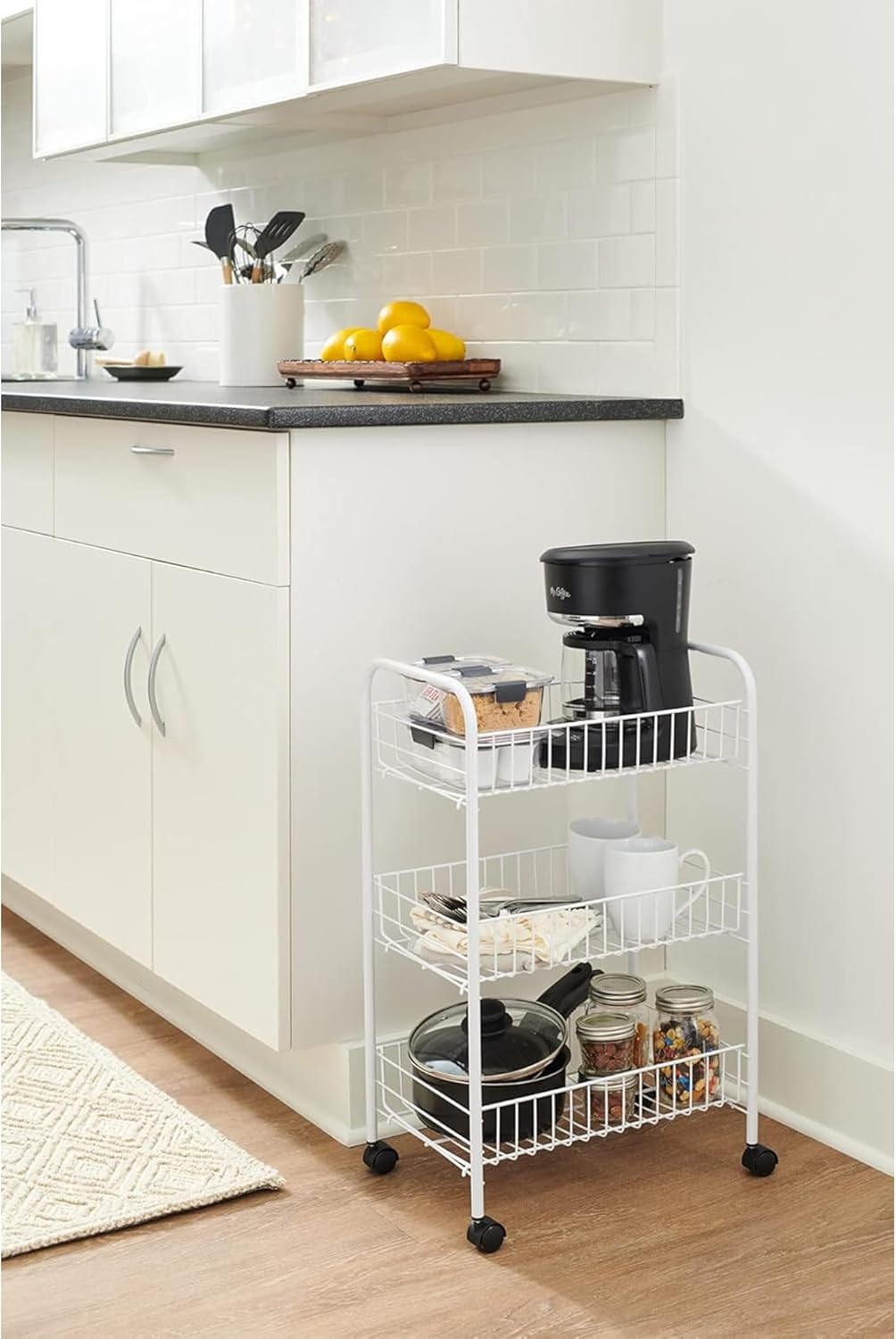 image:imageRubbermaid 3 Piece Storage Wire Stackable Cube Set Easy Assemble White for ClosetBookshelfToys MultiUse Home OrganizerStorage Cart