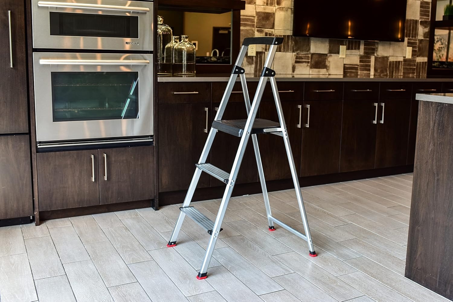 image:imageRubbermaid 3Step Ladder Aluminum Lightweight Folding Step Stool with Project Top Silver Tested to US Safety Standards No Assembly Required3Step