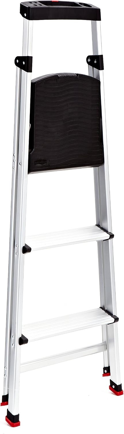 image:imageRubbermaid 3Step Ladder Aluminum Lightweight Folding Step Stool with Project Top Silver Tested to US Safety Standards No Assembly Required3Step
