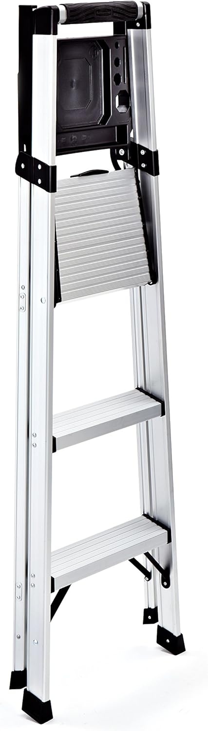 image:imageRubbermaid 3Step Ladder Aluminum Lightweight Folding Step Stool with Project Top Silver Tested to US Safety Standards No Assembly Required3Step w Oversized Project Tray