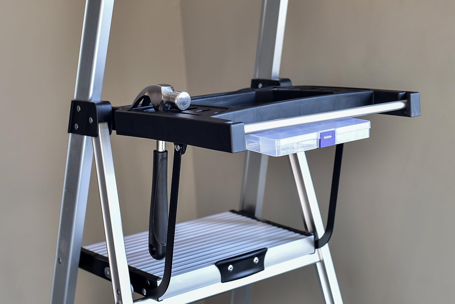 image:imageRubbermaid 3Step Ladder Aluminum Lightweight Folding Step Stool with Project Top Silver Tested to US Safety Standards No Assembly Required3Step w Oversized Project Tray
