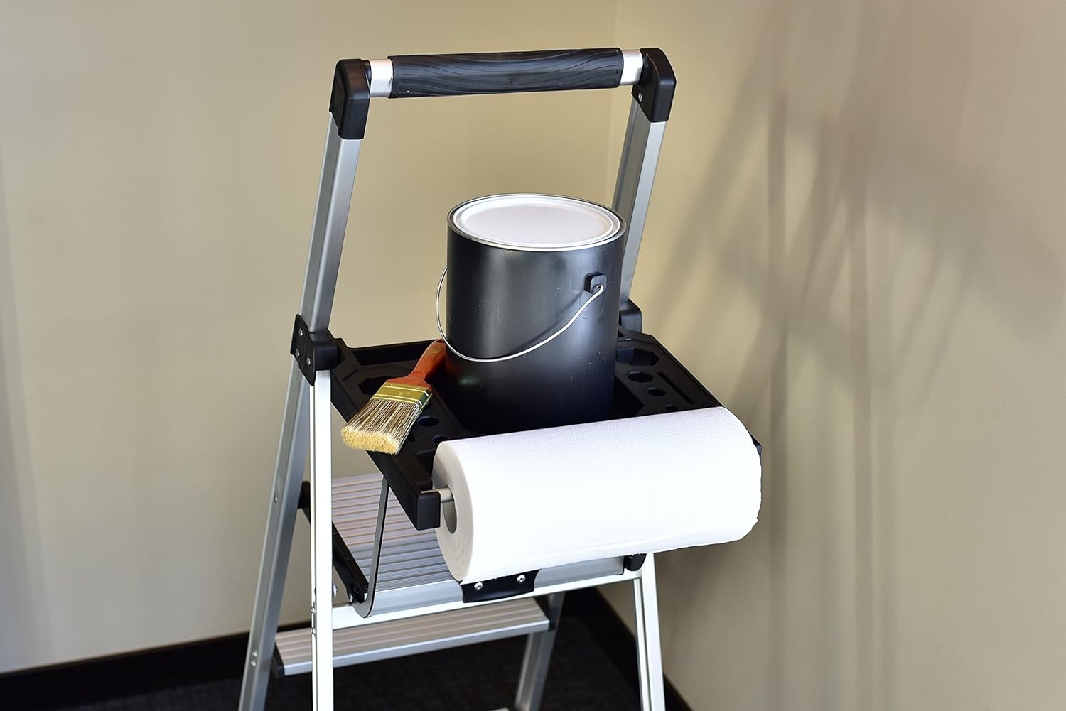 image:imageRubbermaid 3Step Ladder Aluminum Lightweight Folding Step Stool with Project Top Silver Tested to US Safety Standards No Assembly Required3Step w Oversized Project Tray