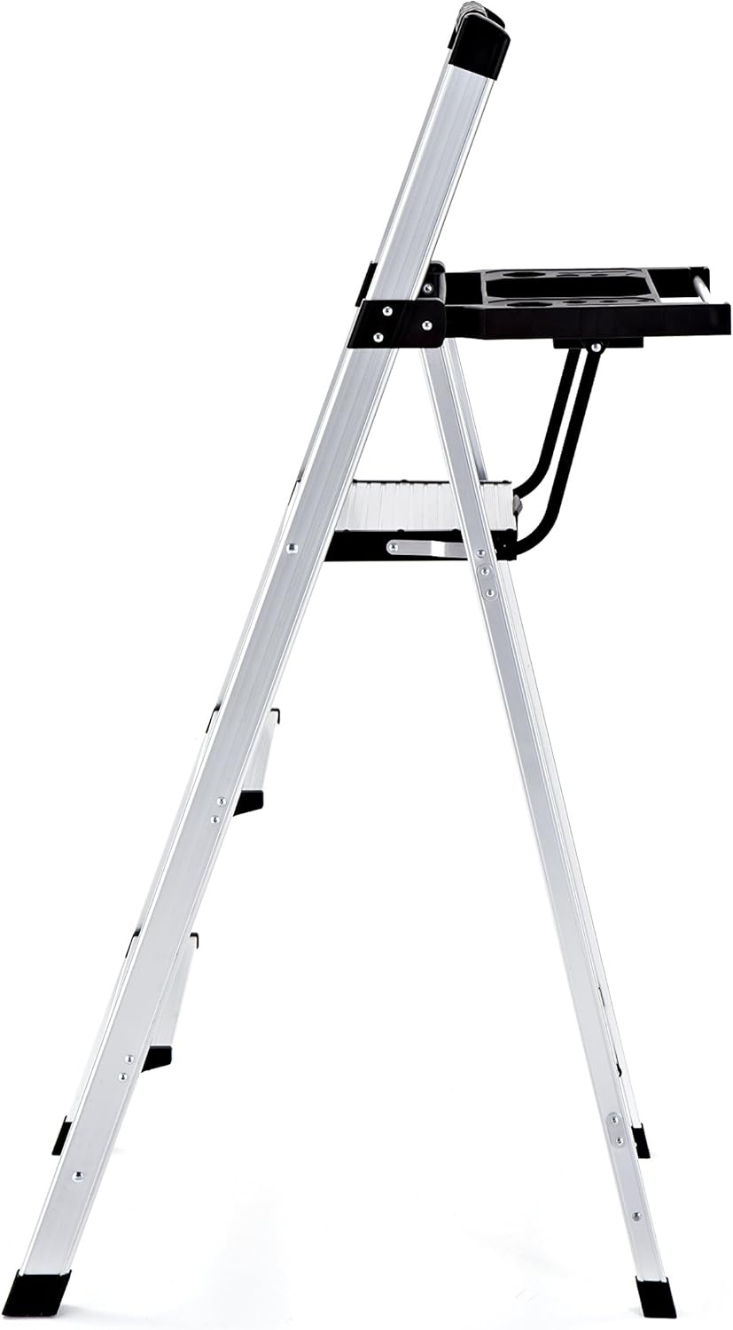 image:imageRubbermaid 3Step Ladder Aluminum Lightweight Folding Step Stool with Project Top Silver Tested to US Safety Standards No Assembly Required3Step w Oversized Project Tray