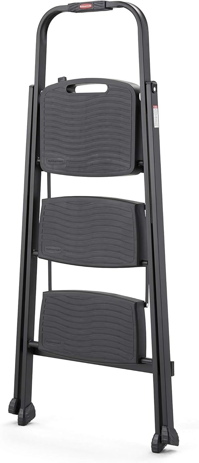 image:imageRubbermaid 3Step Steel Ladder Folding Step Stool with Hand Grip and NonSlip Feet Black Tested to ANSI US Safety Standards No Assembly RequiredBlack Finish