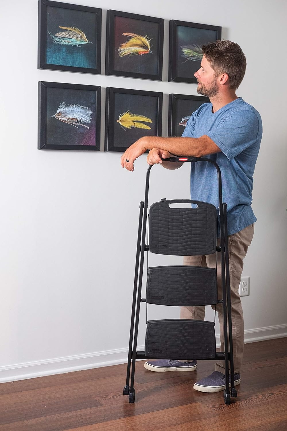 image:imageRubbermaid 3Step Steel Ladder Folding Step Stool with Hand Grip and NonSlip Feet Black Tested to ANSI US Safety Standards No Assembly RequiredBlack Finish