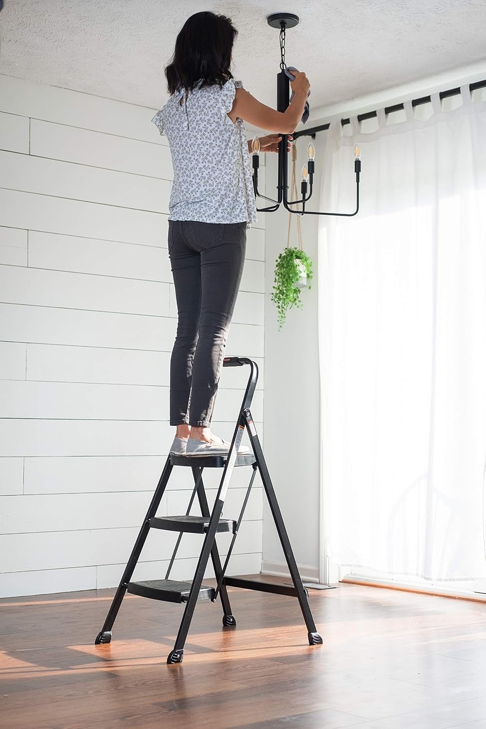 image:imageRubbermaid 3Step Steel Ladder Folding Step Stool with Hand Grip and NonSlip Feet Black Tested to ANSI US Safety Standards No Assembly RequiredBlack Finish