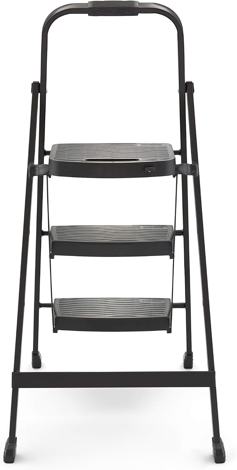 image:imageRubbermaid 3Step Steel Ladder Folding Step Stool with Hand Grip and NonSlip Feet Black Tested to ANSI US Safety Standards No Assembly RequiredBlack Finish