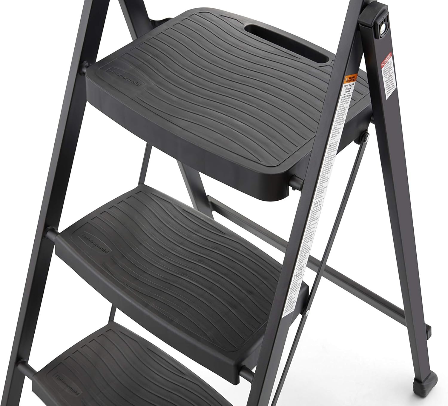 image:imageRubbermaid 3Step Steel Ladder Folding Step Stool with Hand Grip and NonSlip Feet Black Tested to ANSI US Safety Standards No Assembly RequiredBlack Finish