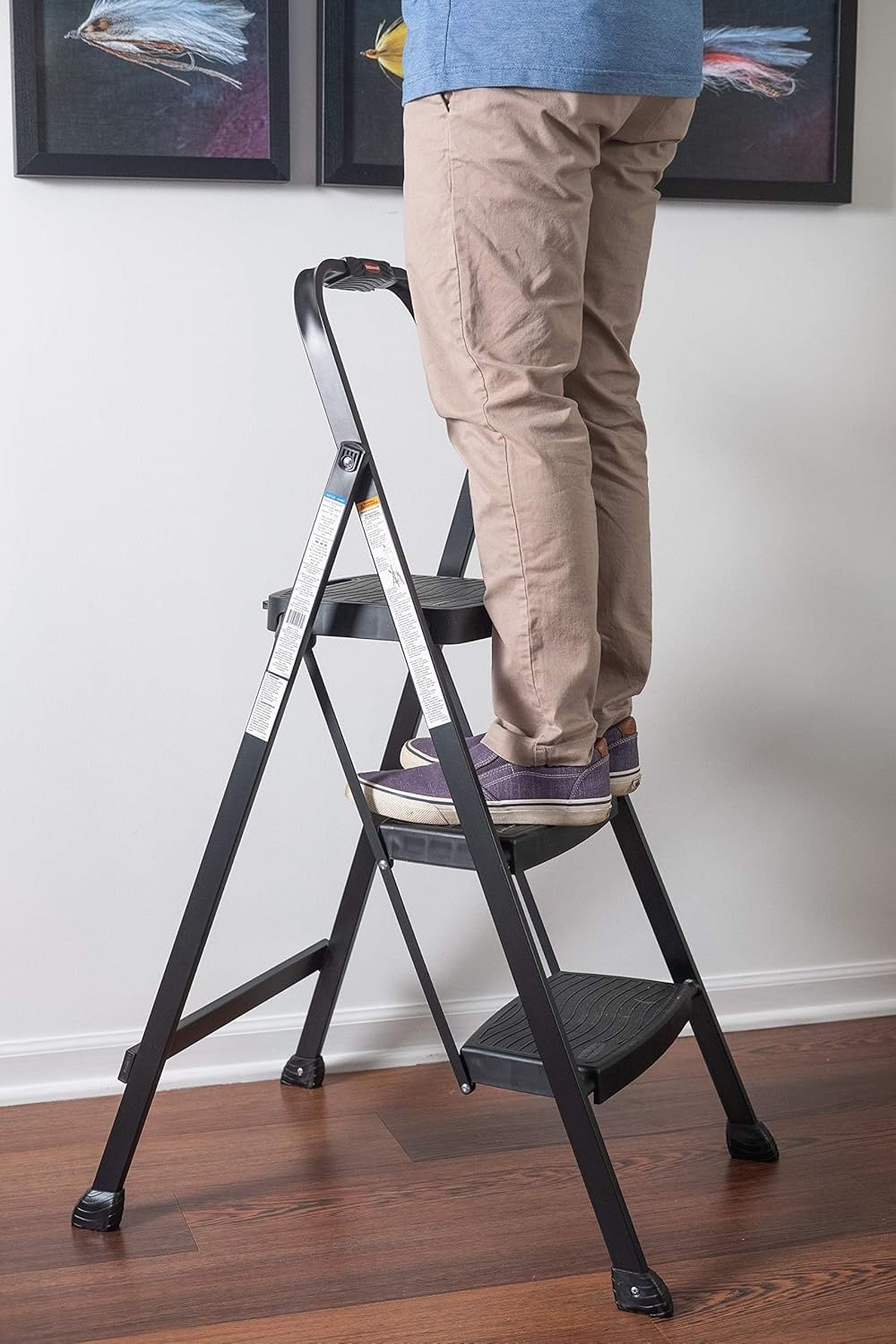 image:imageRubbermaid 3Step Steel Ladder Folding Step Stool with Hand Grip and NonSlip Feet Black Tested to ANSI US Safety Standards No Assembly RequiredBlack Finish