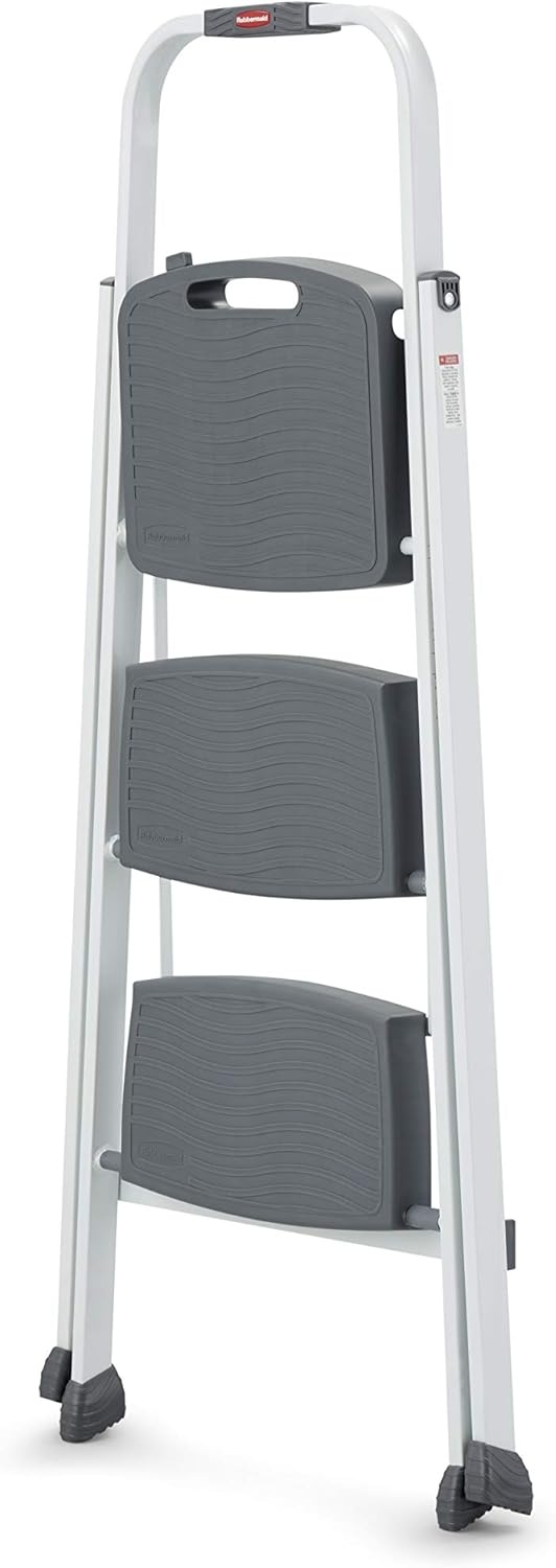 image:imageRubbermaid 3Step Steel Ladder Folding Step Stool with Hand Grip and NonSlip Feet Black Tested to ANSI US Safety Standards No Assembly RequiredWhite Finish