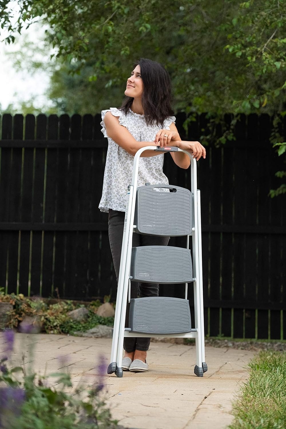 image:imageRubbermaid 3Step Steel Ladder Folding Step Stool with Hand Grip and NonSlip Feet Black Tested to ANSI US Safety Standards No Assembly RequiredWhite Finish