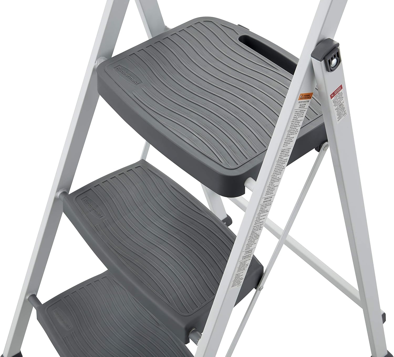 image:imageRubbermaid 3Step Steel Ladder Folding Step Stool with Hand Grip and NonSlip Feet Black Tested to ANSI US Safety Standards No Assembly RequiredWhite Finish