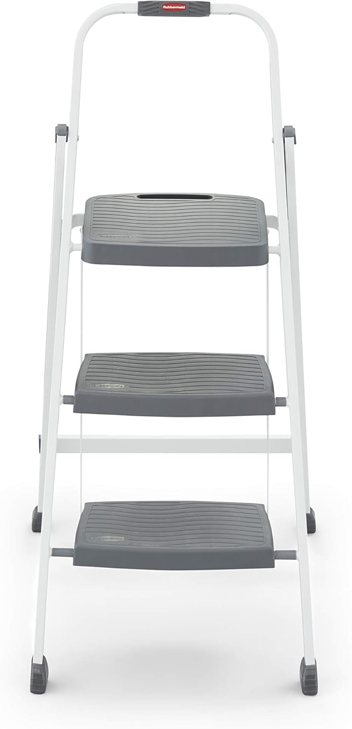 image:imageRubbermaid 3Step Steel Ladder Folding Step Stool with Hand Grip and NonSlip Feet Black Tested to ANSI US Safety Standards No Assembly RequiredWhite Finish