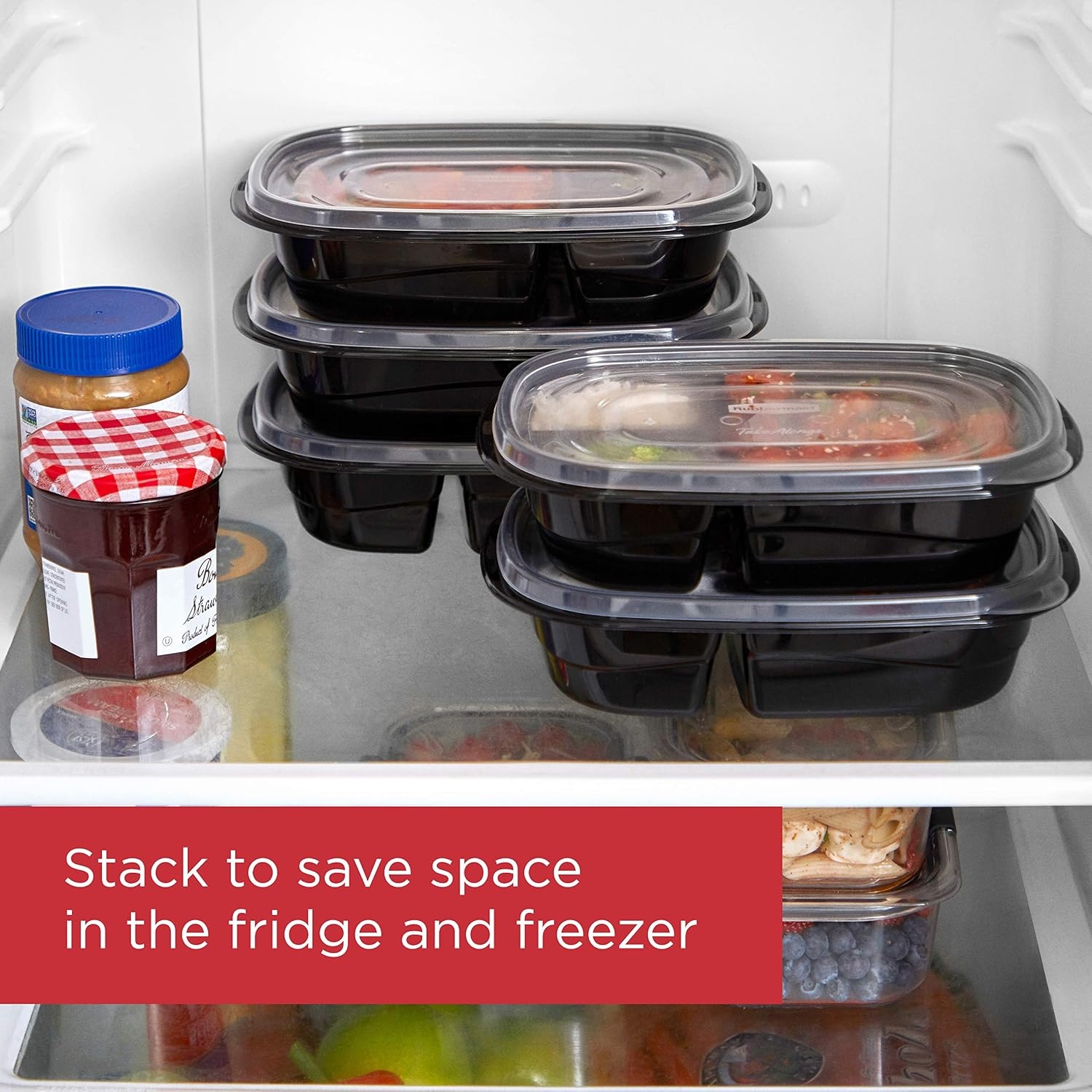 image:imageRubbermaid 50Piece Food Storage Containers with Lids for Lunch Meal Prep and Leftovers Dishwasher Safe Set of 25 Marine BlueBlack