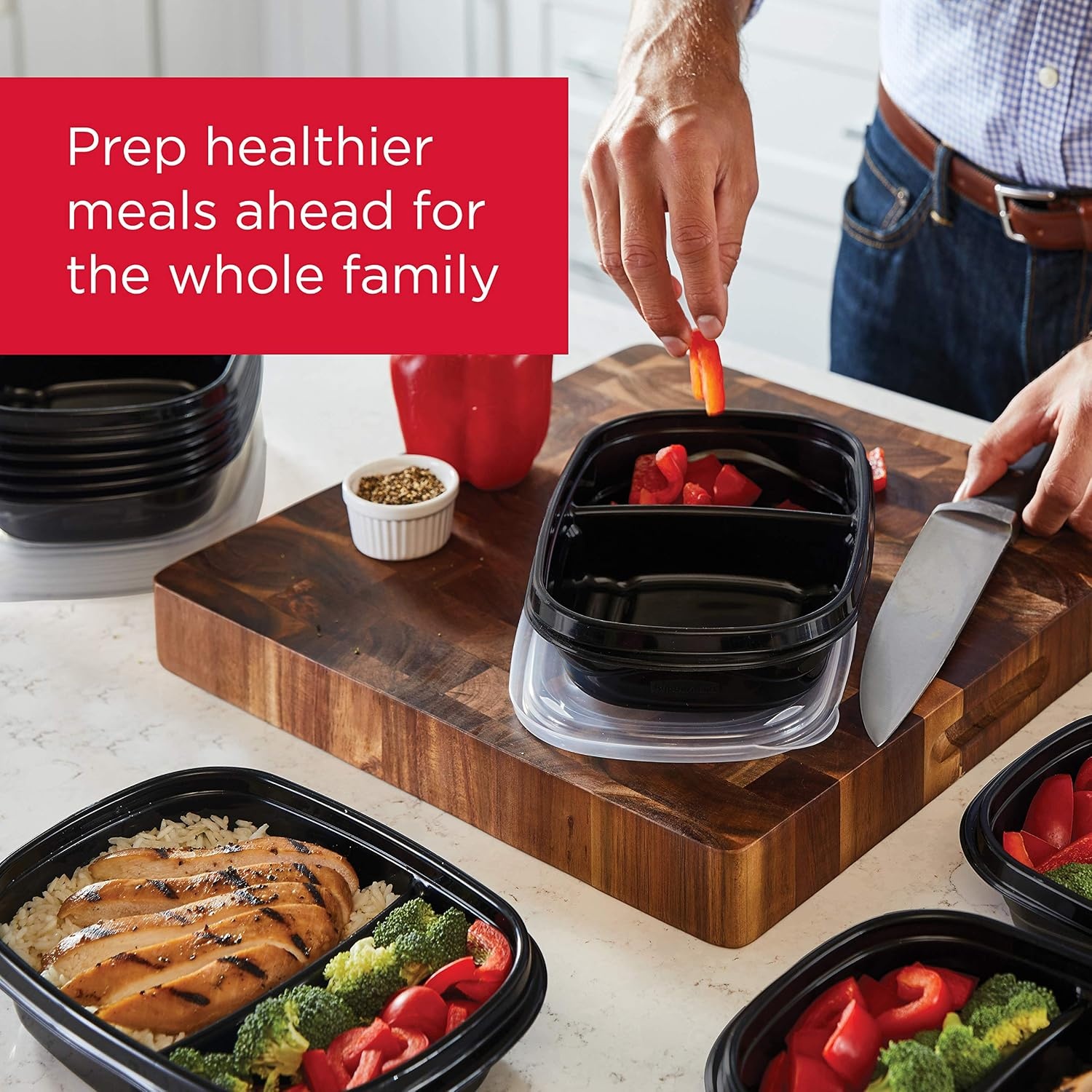 image:imageRubbermaid 50Piece Food Storage Containers with Lids for Lunch Meal Prep and Leftovers Dishwasher Safe Set of 25 Marine BlueBlack