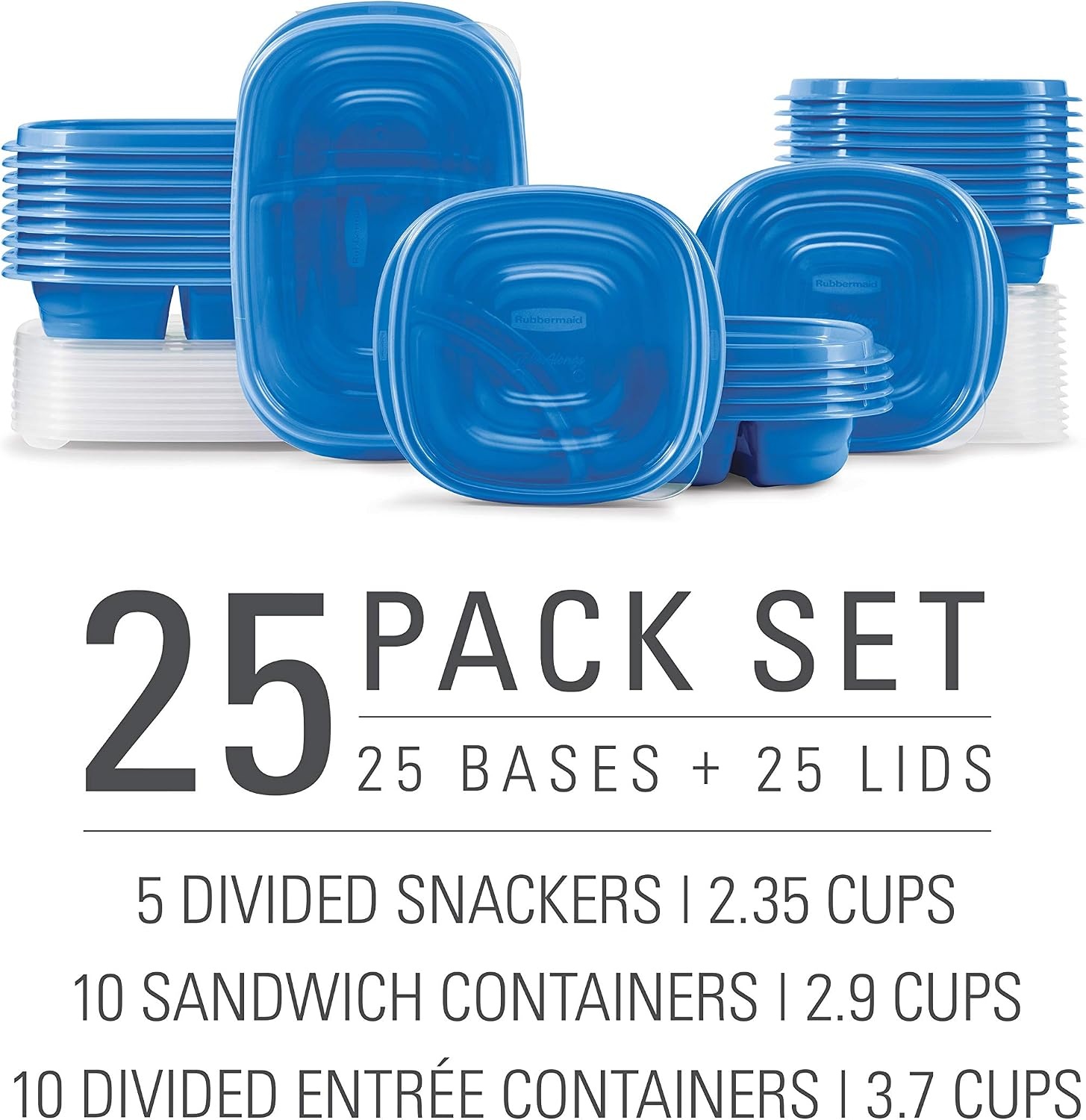 image:imageRubbermaid 50Piece Food Storage Containers with Lids for Lunch Meal Prep and Leftovers Dishwasher Safe Set of 25 Marine BlueMarine Blue