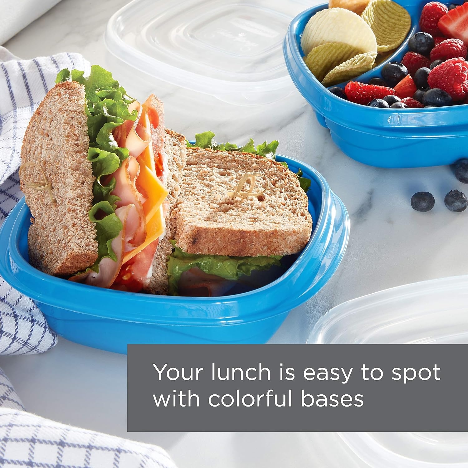 image:imageRubbermaid 50Piece Food Storage Containers with Lids for Lunch Meal Prep and Leftovers Dishwasher Safe Set of 25 Marine BlueMarine Blue