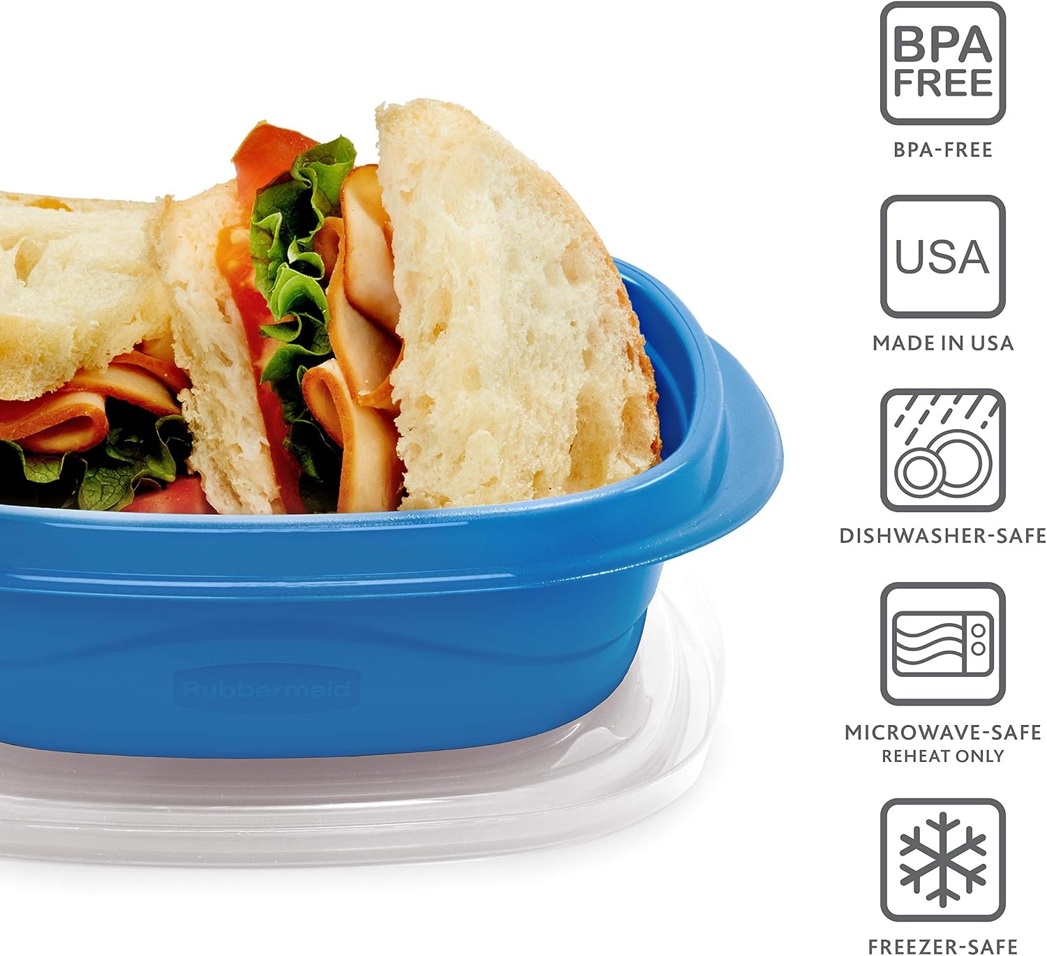 image:imageRubbermaid 50Piece Food Storage Containers with Lids for Lunch Meal Prep and Leftovers Dishwasher Safe Set of 25 Marine BlueMarine Blue