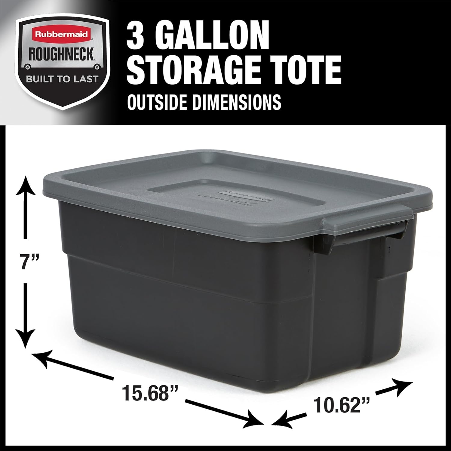 image:imageRubbermaid 6Pack Heavy Duty Durable 3 GAL Totes for Storage with Snap Lids and Handles Plastic Storage Bins Stackable Black Gray for Home and Garage 3 GAL 6 Pack Solid Black and Grey3 Gal 6 Pack