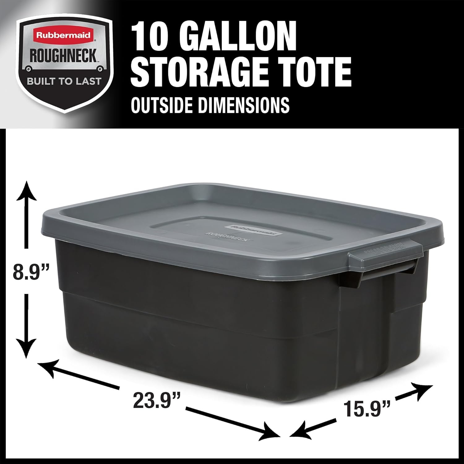 image:imageRubbermaid 6Pack Heavy Duty Durable 3 GAL Totes for Storage with Snap Lids and Handles Plastic Storage Bins Stackable Black Gray for Home and Garage 3 GAL 6 Pack Solid Black and Grey10 Gal 6 Pack