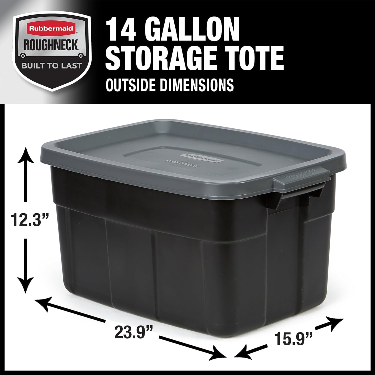 image:imageRubbermaid 6Pack Heavy Duty Durable 3 GAL Totes for Storage with Snap Lids and Handles Plastic Storage Bins Stackable Black Gray for Home and Garage 3 GAL 6 Pack Solid Black and Grey14 Gal 6 Pack