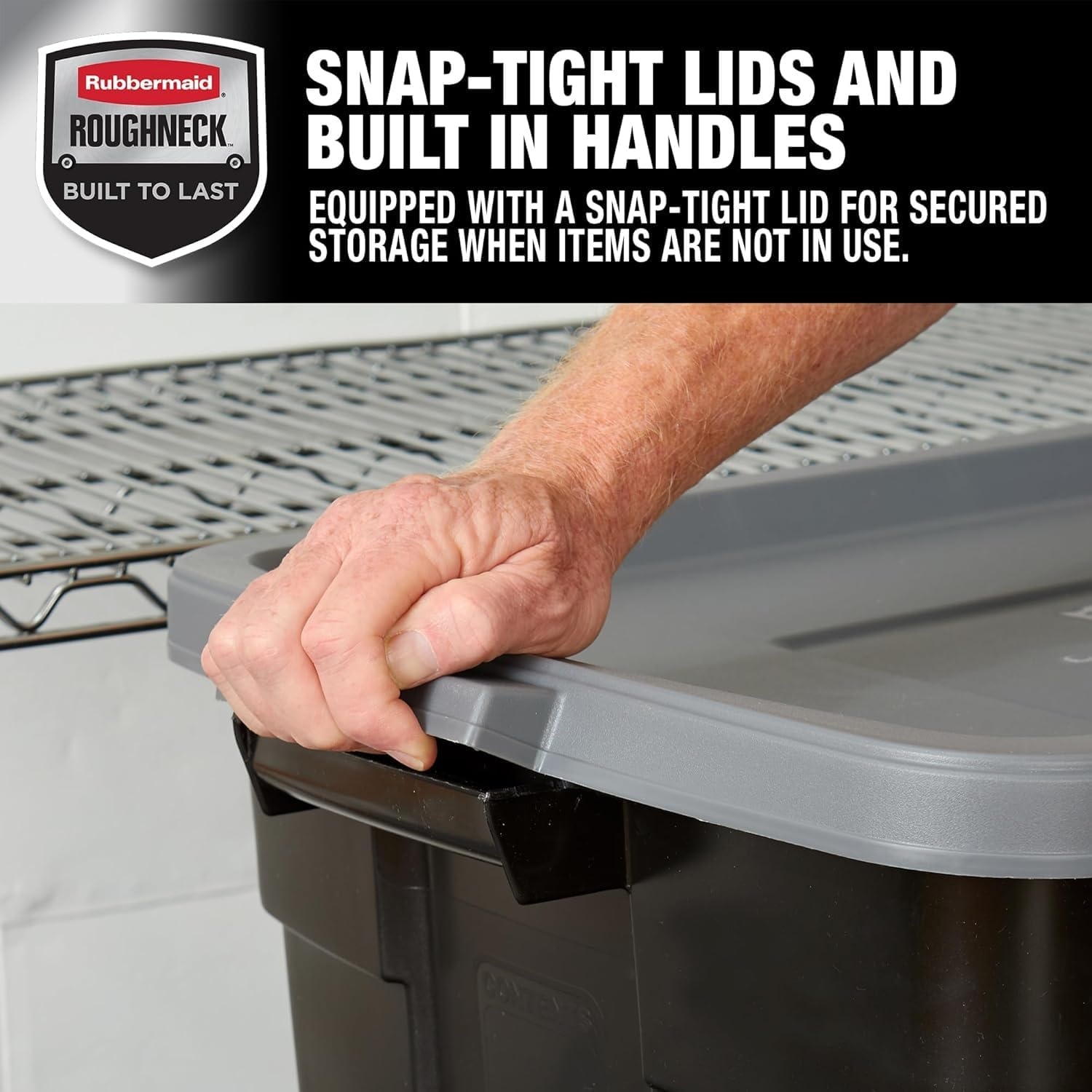 image:imageRubbermaid 6Pack Heavy Duty Durable 3 GAL Totes for Storage with Snap Lids and Handles Plastic Storage Bins Stackable Black Gray for Home and Garage 3 GAL 6 Pack Solid Black and Grey31 Gal 3 Pack