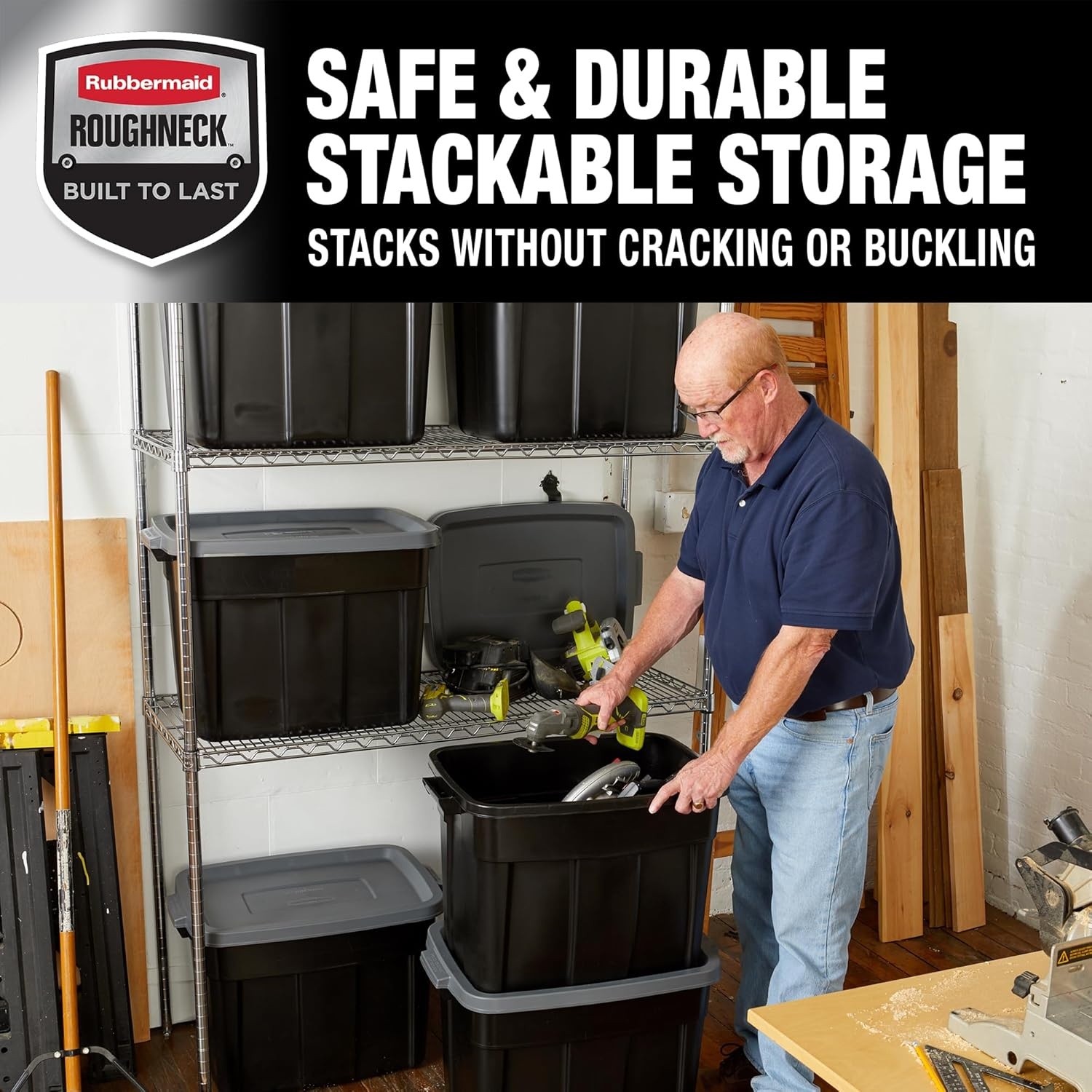 image:imageRubbermaid 6Pack Heavy Duty Durable 3 GAL Totes for Storage with Snap Lids and Handles Plastic Storage Bins Stackable Black Gray for Home and Garage 3 GAL 6 Pack Solid Black and Grey18 Gal 6 Pack