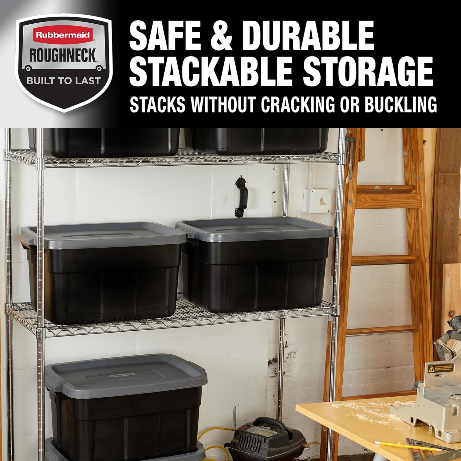 image:imageRubbermaid 6Pack Heavy Duty Durable 3 GAL Totes for Storage with Snap Lids and Handles Plastic Storage Bins Stackable Black Gray for Home and Garage 3 GAL 6 Pack Solid Black and Grey14 Gal 6 Pack