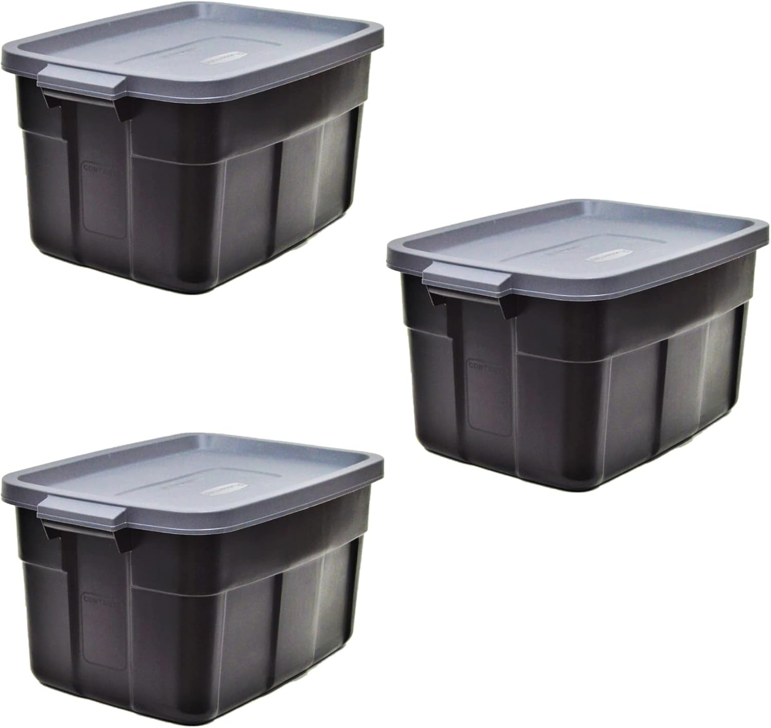 image:imageRubbermaid 6Pack Heavy Duty Durable 3 GAL Totes for Storage with Snap Lids and Handles Plastic Storage Bins Stackable Black Gray for Home and Garage 3 GAL 6 Pack Solid Black and Grey31 Gal 3 Pack