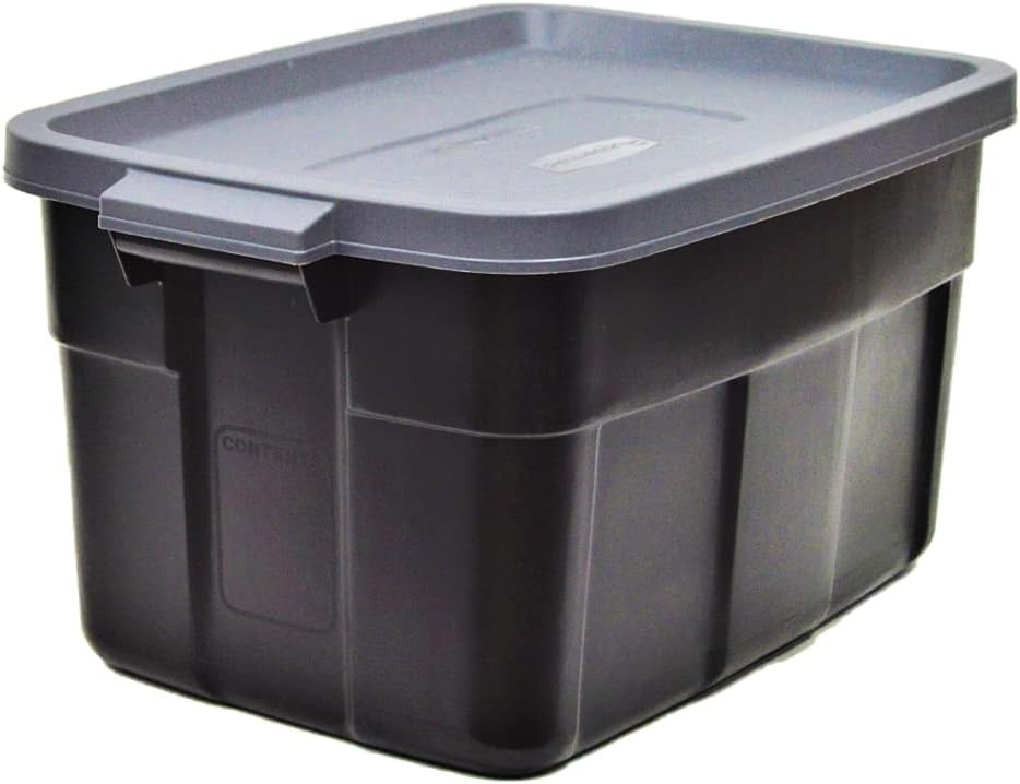 image:imageRubbermaid 6Pack Heavy Duty Durable 3 GAL Totes for Storage with Snap Lids and Handles Plastic Storage Bins Stackable Black Gray for Home and Garage 3 GAL 6 Pack Solid Black and Grey14 Gal 6 Pack