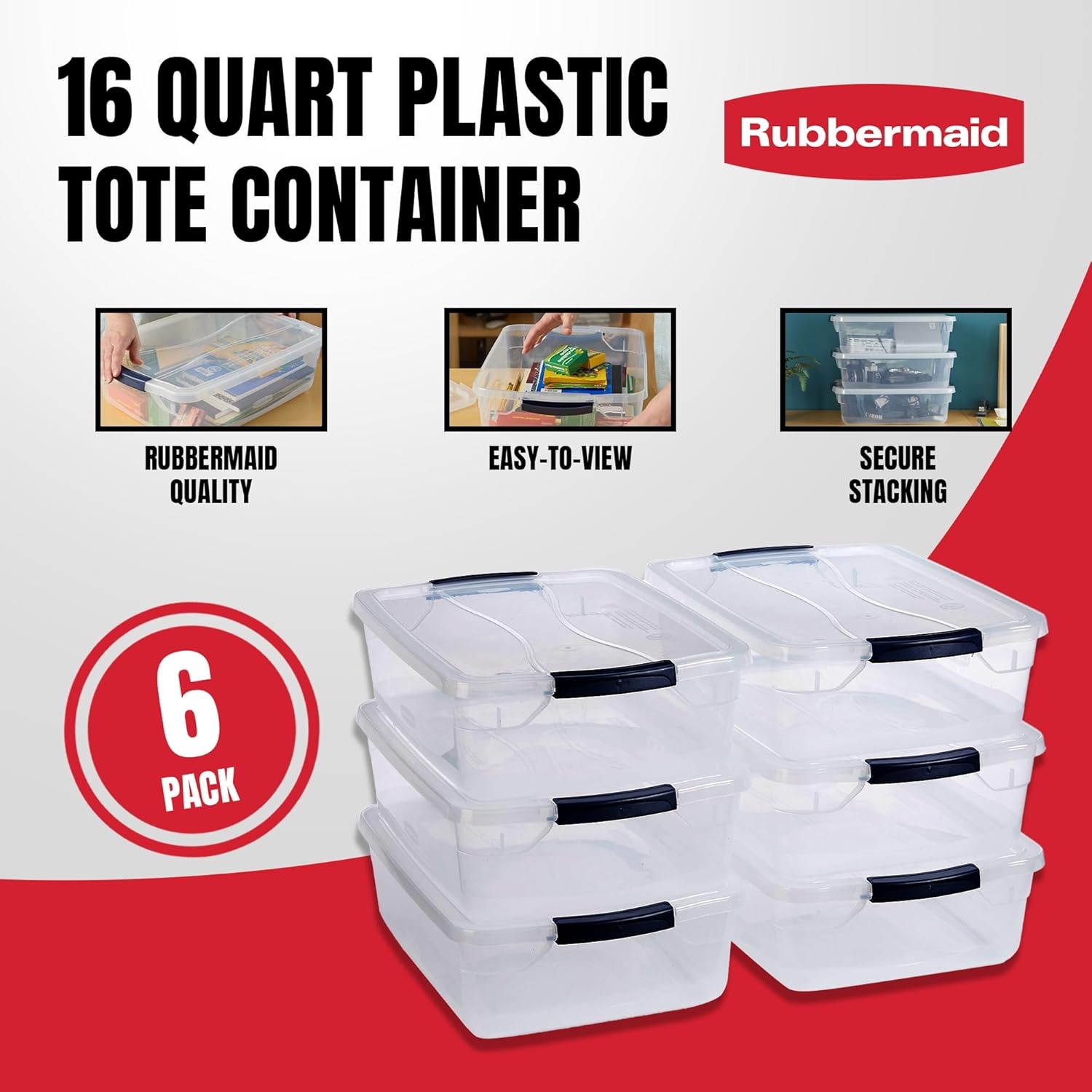 image:imageRubbermaid Cleverstore 6 Qt Clear Storage Bins with Lids 12Pack Stackable BPAFree Made in USA17 Qt 6 Pack