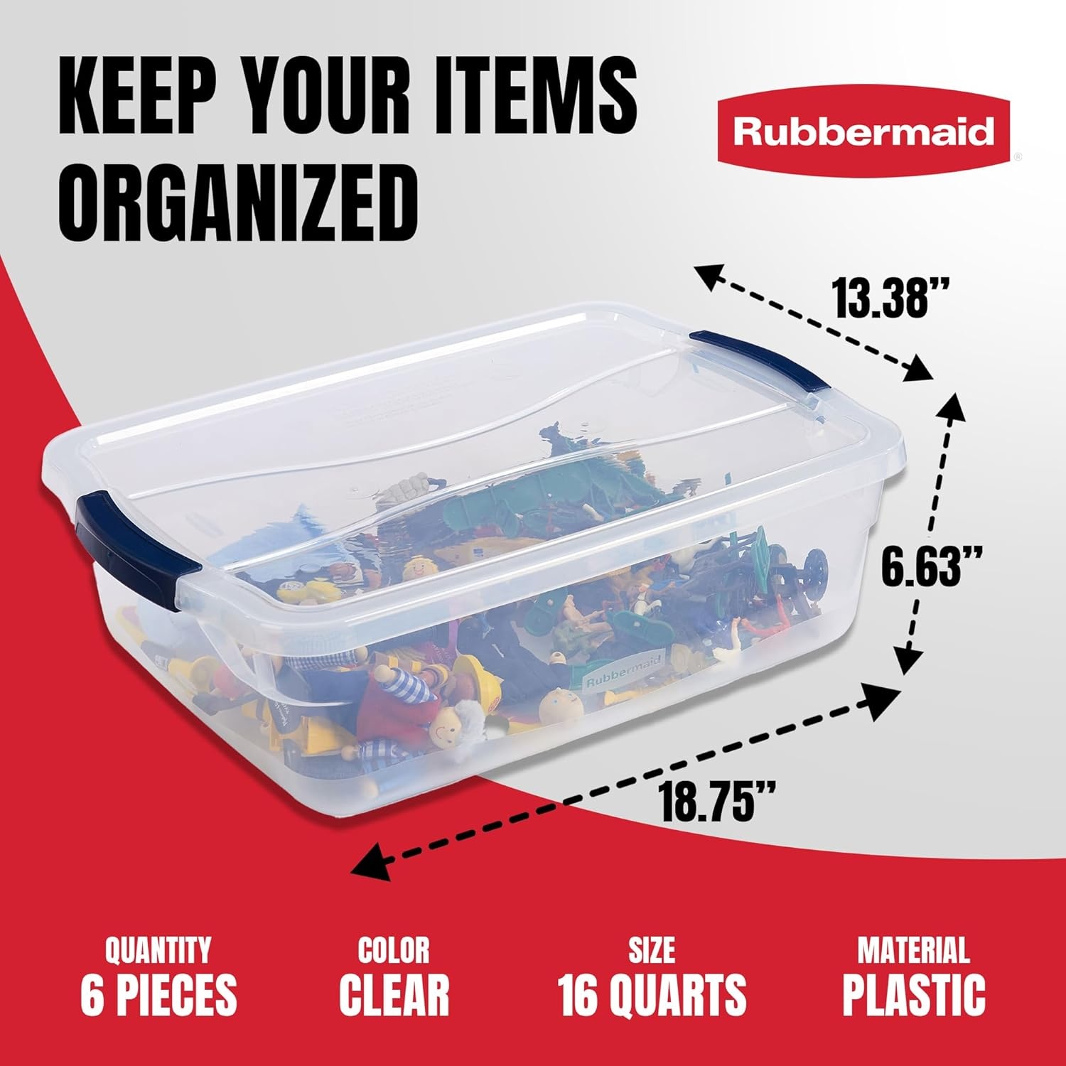 image:imageRubbermaid Cleverstore 6 Qt Clear Storage Bins with Lids 12Pack Stackable BPAFree Made in USA17 Qt 6 Pack