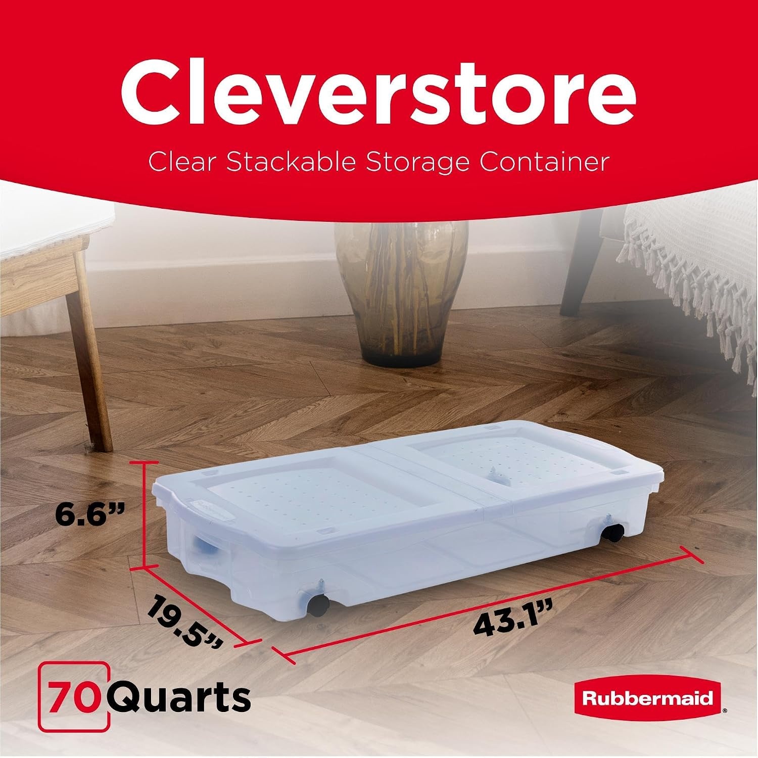 image:imageRubbermaid Cleverstore 6 Qt Clear Storage Bins with Lids 12Pack Stackable BPAFree Made in USAUnder the Bed 2 Pack