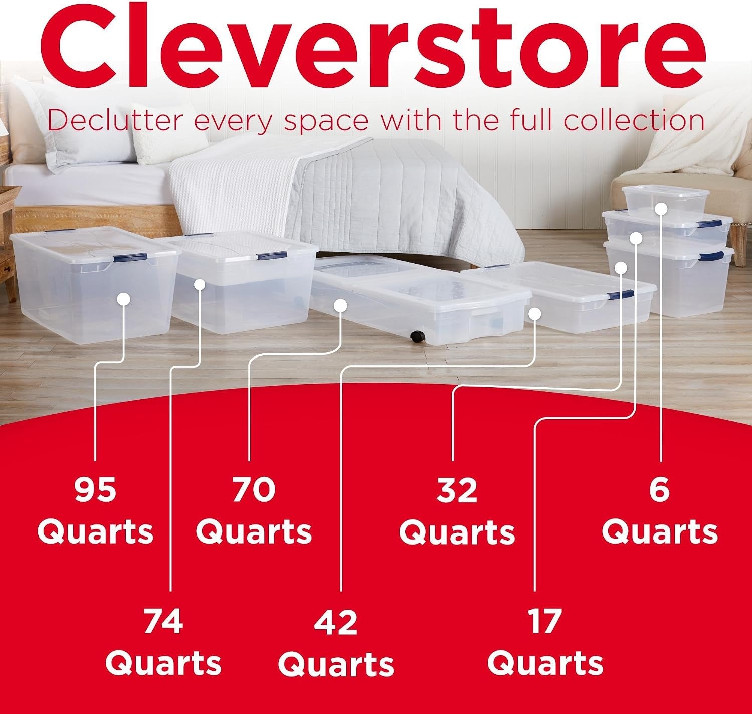 image:imageRubbermaid Cleverstore 6 Qt Clear Storage Bins with Lids 12Pack Stackable BPAFree Made in USAUnder the Bed 2 Pack