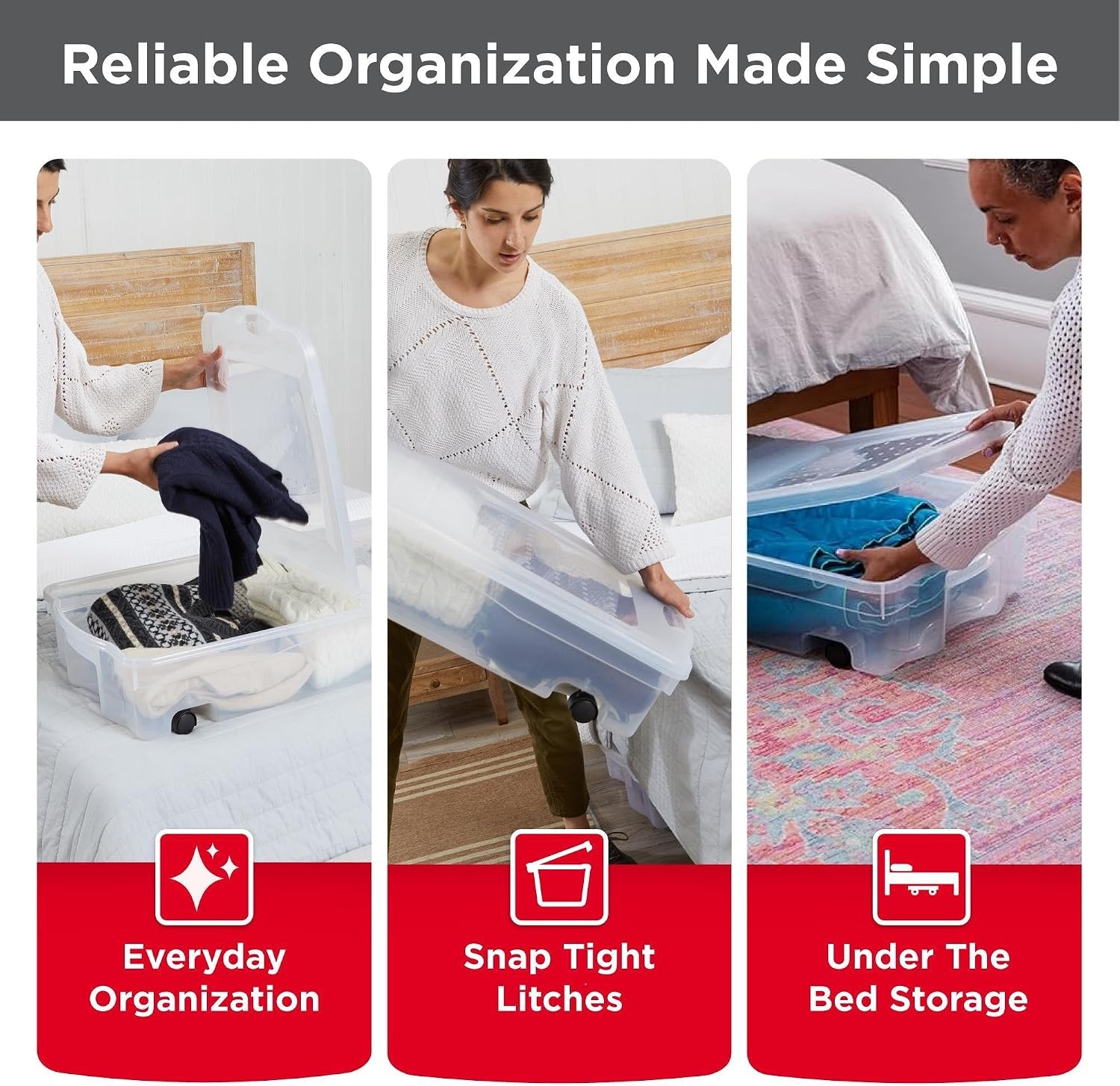 image:imageRubbermaid Cleverstore 6 Qt Clear Storage Bins with Lids 12Pack Stackable BPAFree Made in USAUnder the Bed 2 Pack