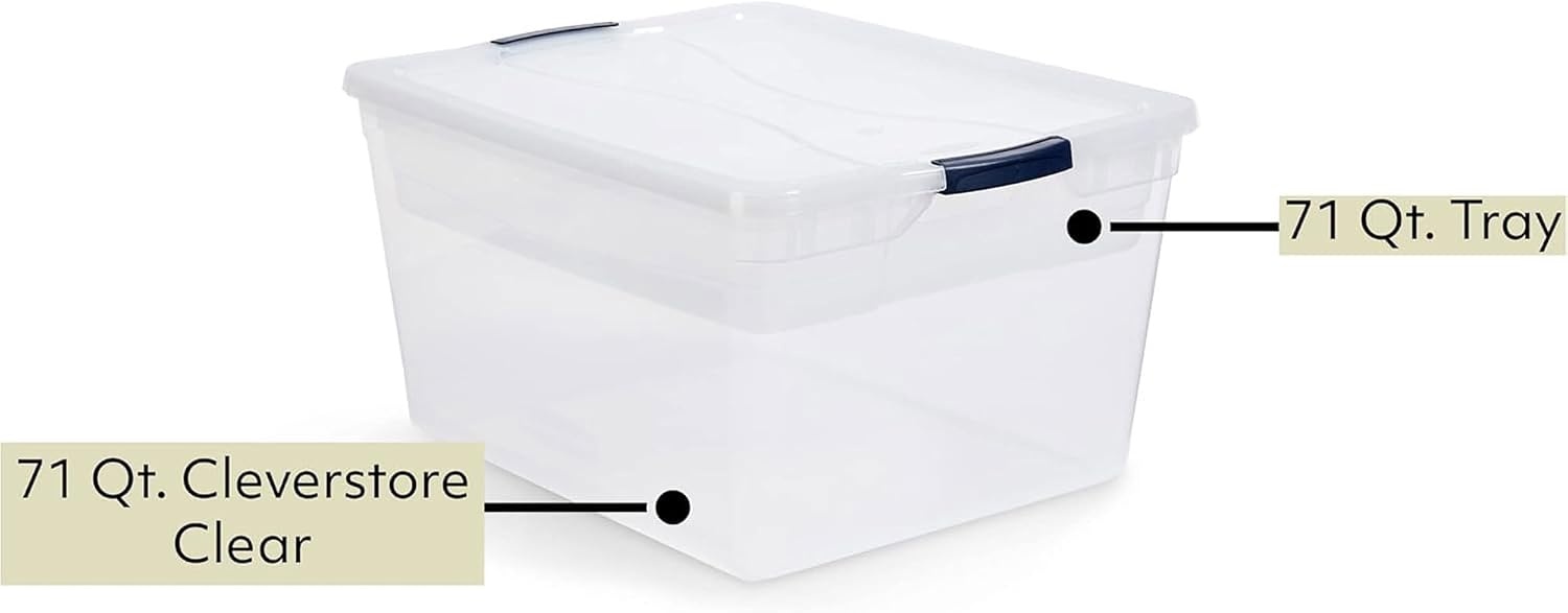 image:imageRubbermaid Cleverstore 74 Qt Clear Storage Bins with Lids and Nesting Tray 4Pack Stackable BPAFree Made in USA74 Qt 4 Pack w Trays