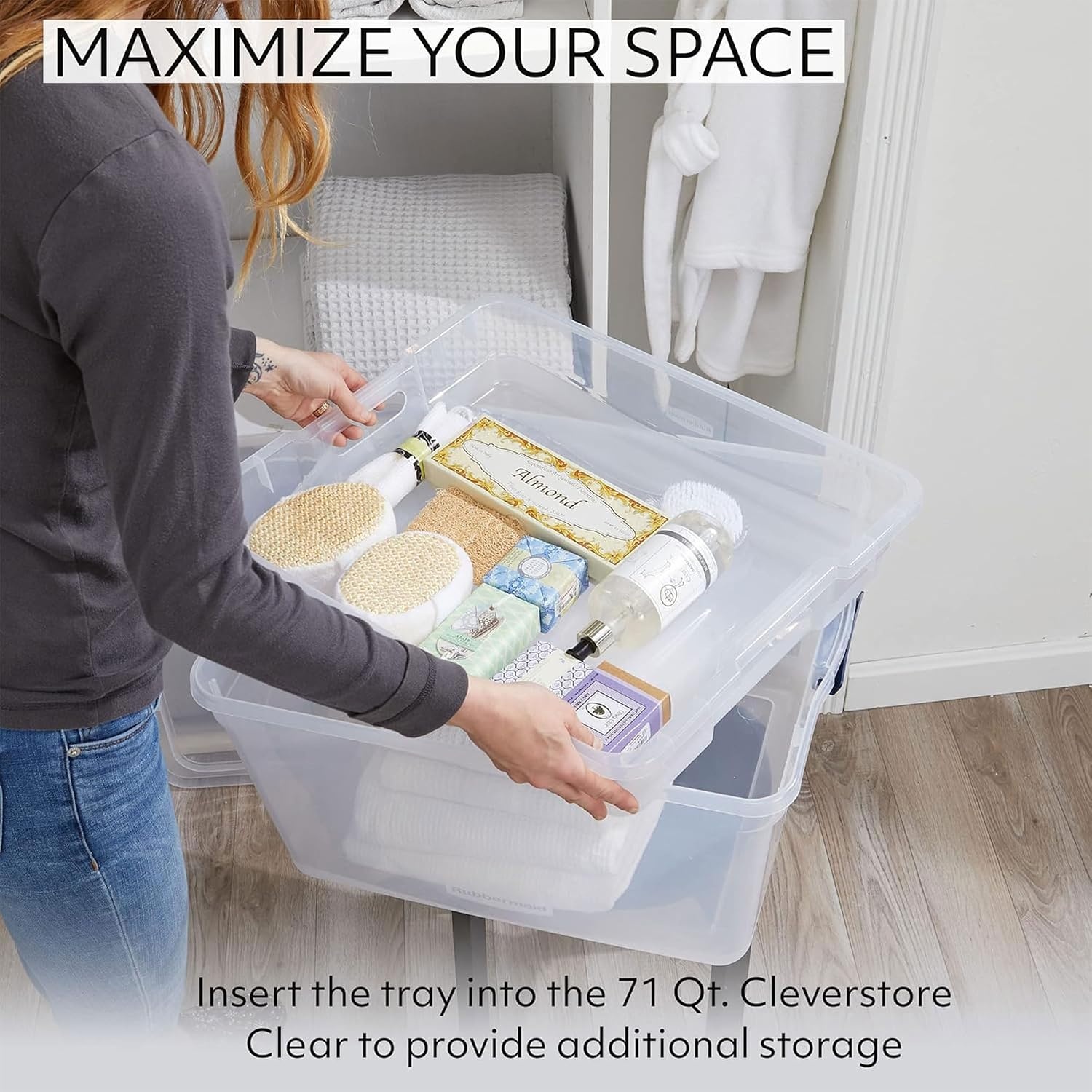 image:imageRubbermaid Cleverstore 74 Qt Clear Storage Bins with Lids and Nesting Tray 4Pack Stackable BPAFree Made in USA74 Qt 4 Pack w Trays