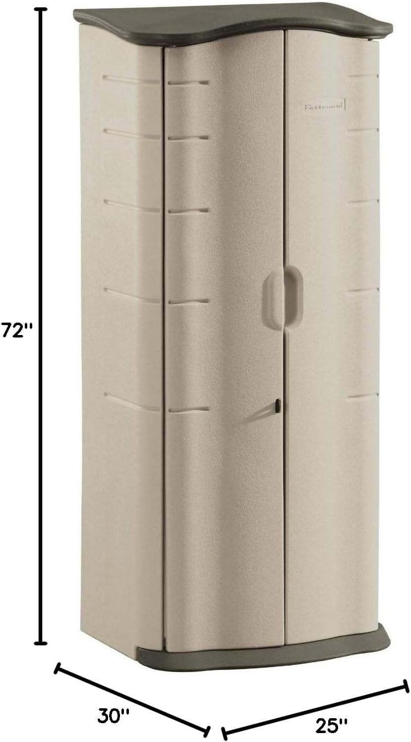 image:imageRubbermaid Compact Vertical Resin Storage Shed With Floor 2 x 25 Ft Weather Resistant BeigeBrown Organization for HomeBackyardGarden ToolsPorchPatio CushionsPool ChemicalsToys