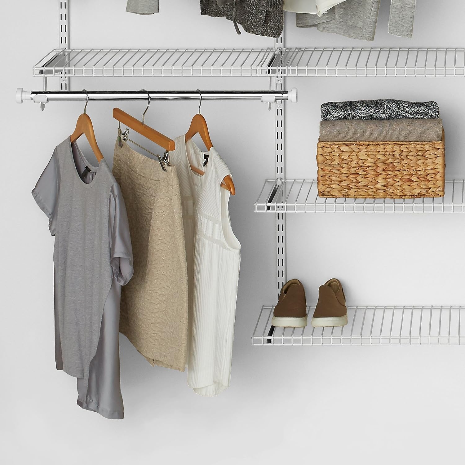 image:imageRubbermaid Configurations 26 Shelving Kit Set of 2 Shelves Uprights not included White Expandable Organization for HomeLaundryBathroomMudroomPantryLinen ClosetGarageWire Shelf