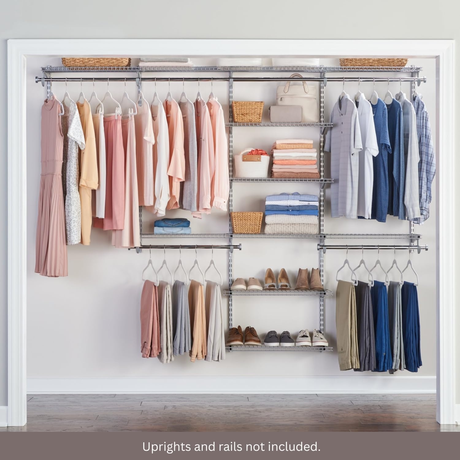 image:imageRubbermaid Configurations Closet Shelves amp Hanging Kit 2 26 Shelves Titanium Custom Pantry Organizer and StorageClothes Rack for HomeLaundryBathroomMudroomPantryLinen Closet
