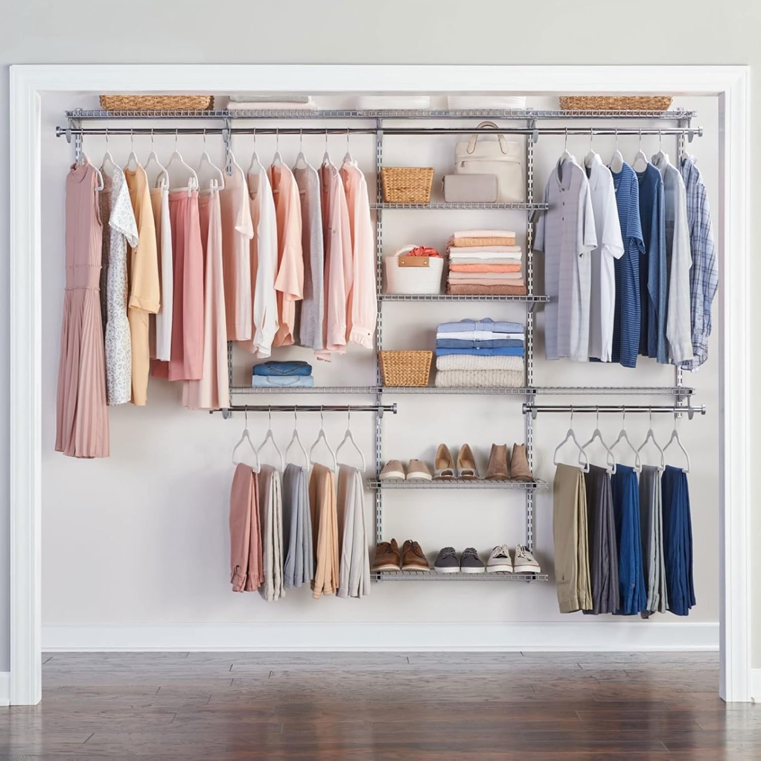 image:imageRubbermaid Configurations Closet Shelves amp Hanging Kit 2 26 Shelves Titanium Custom Pantry Organizer and StorageClothes Rack for HomeLaundryBathroomMudroomPantryLinen Closet
